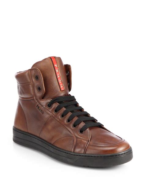 brown high top prada sneakers